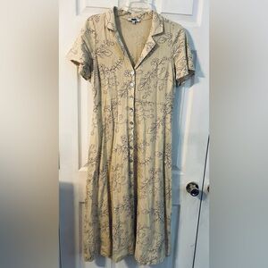 Madewell Floral Button Down Dress size 6 Cream Tan Brown Linen Short Sleeves